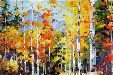 ウッズ Painting - ナイフによる赤黄色の木々の秋03